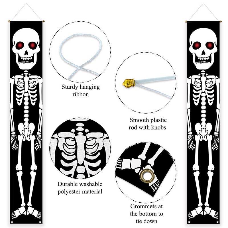 Allenjoy Halloween Skull Soldier Porch Sign Door Banner for Day of the Dead Trick or Treat Baby Shower Birthday Party Supplies Decorations Flag Welcome Hanging Home Wall Decor 11.8x70.9 Inch 2PCS - Image 3