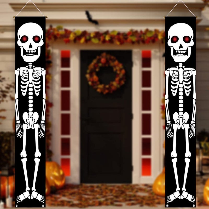 Allenjoy Halloween Skull Soldier Porch Sign Door Banner for Day of the Dead Trick or Treat Baby Shower Birthday Party Supplies Decorations Flag Welcome Hanging Home Wall Decor 11.8x70.9 Inch 2PCS - Image 1