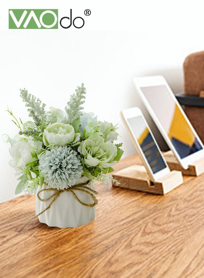 فاو دو مصغرة باقة الكوبية الاصطناعية مع زهرية صغيرة السيراميك متنوعة زهرة كرات الزهور الديكور للجدول حزب المنزل مكتب الزفاف الأخضر - Image 4