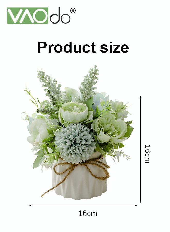 فاو دو مصغرة باقة الكوبية الاصطناعية مع زهرية صغيرة السيراميك متنوعة زهرة كرات الزهور الديكور للجدول حزب المنزل مكتب الزفاف الأخضر - Image 2