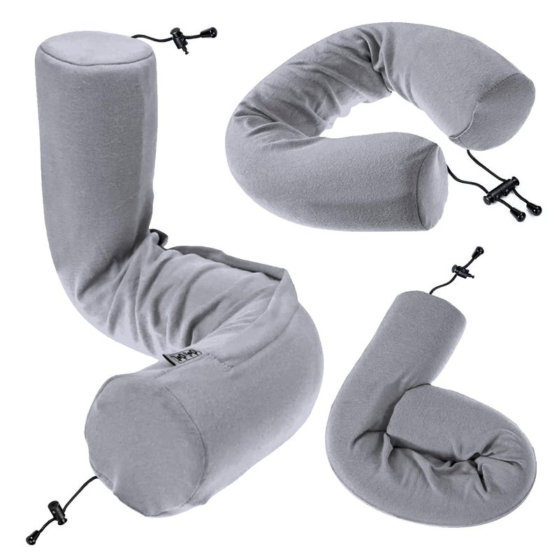 Dot&Dot Dot¨ Twist Memory Foam Travel Pillow for Airplanes - Travel Neck Pillow for Sleeping - Airplane Pillow for Neck Support, Chin, Lumbar and Leg - Adjustable, Bendable Neck Roll Pillow - Gray - Image 1