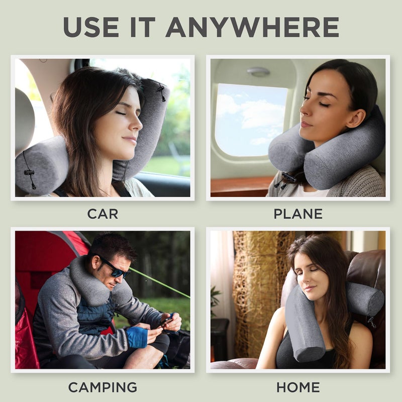 Dot&Dot Dot¨ Twist Memory Foam Travel Pillow for Airplanes - Travel Neck Pillow for Sleeping - Airplane Pillow for Neck Support, Chin, Lumbar and Leg - Adjustable, Bendable Neck Roll Pillow - Gray - Image 4