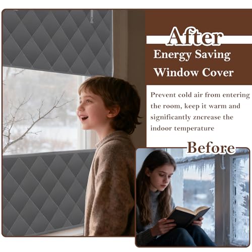 Jeyeou Visible Thermal Window Insulation Kit for Winter, Winterizing Insulated Window Cover Waterproof Oxford Cloth Cotton Layer Reusable Insulated Curtain Blanket Cold Protector for Home Attic RV Keep Warm - Image 4