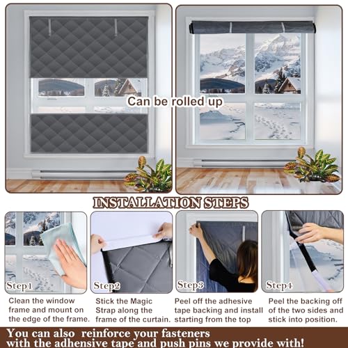 Jeyeou Visible Thermal Window Insulation Kit for Winter, Winterizing Insulated Window Cover Waterproof Oxford Cloth Cotton Layer Reusable Insulated Curtain Blanket Cold Protector for Home Attic RV Keep Warm - Image 5
