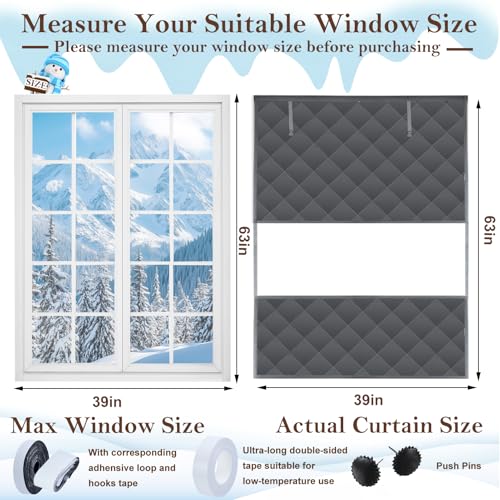 Jeyeou Visible Thermal Window Insulation Kit for Winter, Winterizing Insulated Window Cover Waterproof Oxford Cloth Cotton Layer Reusable Insulated Curtain Blanket Cold Protector for Home Attic RV Keep Warm - Image 3