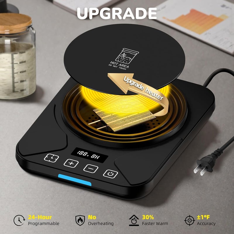 FJR Sourdough Starter Warmer Mat - 24H Timer - Precise 1°F Thermostat Control (70-100°F) - Smart Memory Warming On/Off - Fits Jars Up to 40oz - Perfect for Home Baking (Black) - Image 4