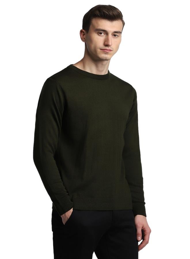 Dennis Lingo Olive Regular Fit Sweater for Men - 100% Acrylic, Solid, Round Neck, Full Sleeves, Casual,  - Image 3