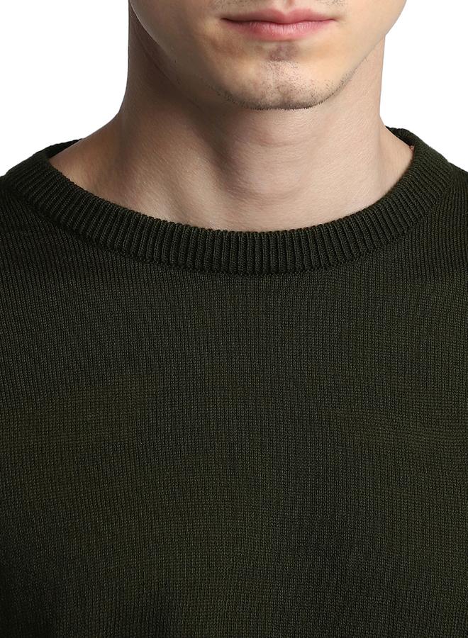 Dennis Lingo Olive Regular Fit Sweater for Men - 100% Acrylic, Solid, Round Neck, Full Sleeves, Casual,  - Image 2