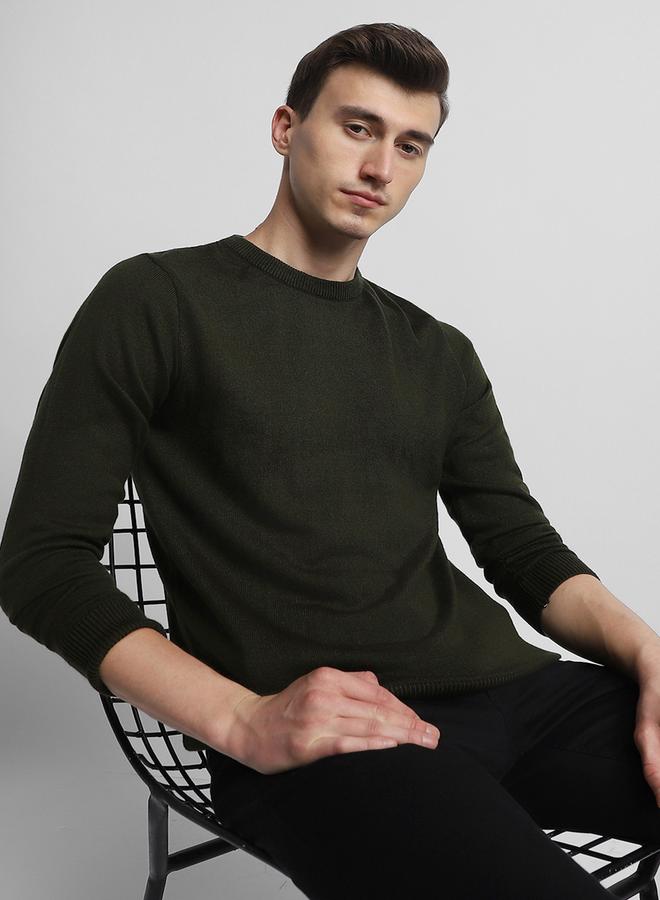 Dennis Lingo Olive Regular Fit Sweater for Men - 100% Acrylic, Solid, Round Neck, Full Sleeves, Casual,  - Image 5