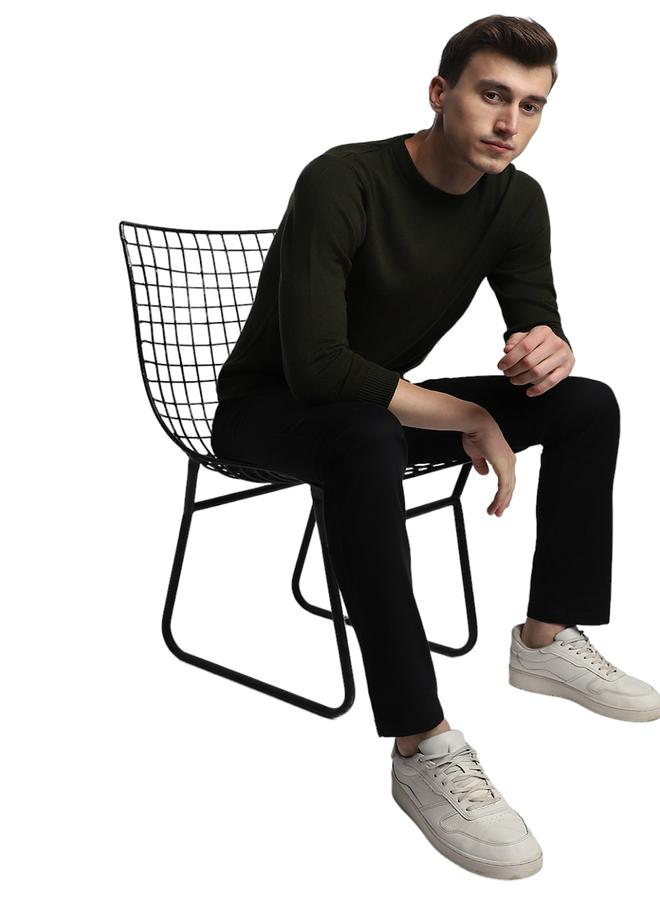 Dennis Lingo Olive Regular Fit Sweater for Men - 100% Acrylic, Solid, Round Neck, Full Sleeves, Casual,  - Image 1