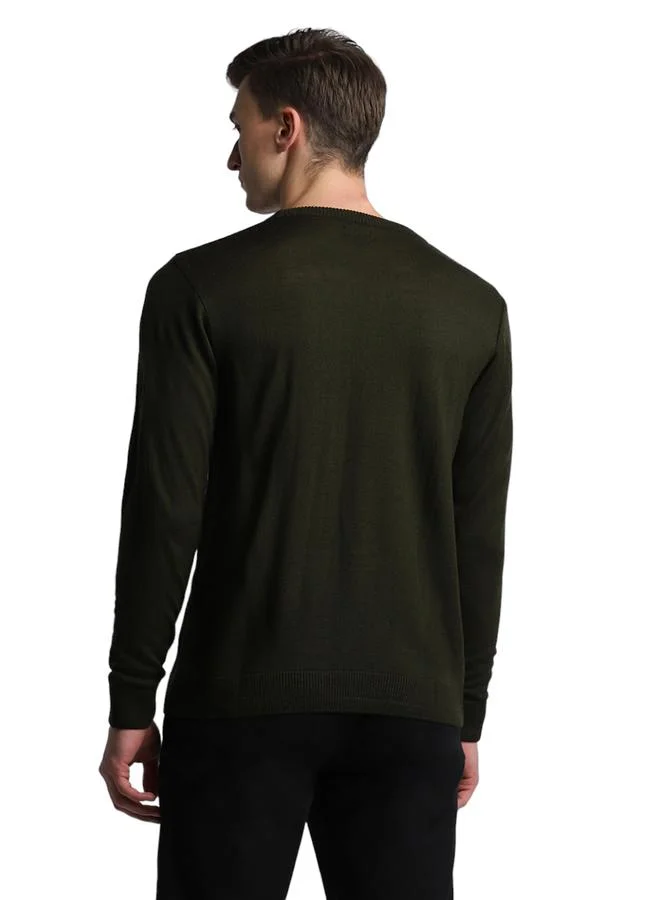 Dennis Lingo Olive Regular Fit Sweater for Men - 100% Acrylic, Solid, Round Neck, Full Sleeves, Casual,