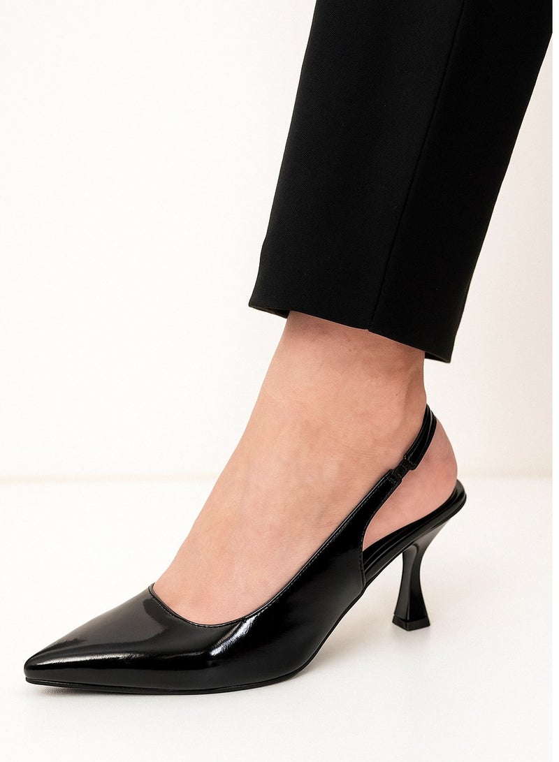 Vbranda Elegant slingback heels Leather Shiny featuring a pointed toe C-71-BLACK  - Image 1