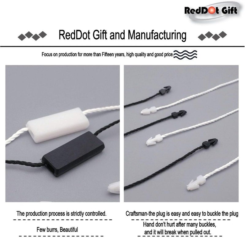 Red Dot Gift Tag Strings, 10 Inch White Nylon Snap Lock Pin - 1000 Pcs Plastic Tag Fastener Hook Ties - Image 4