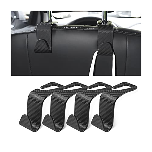 Hanemia Car Back Seat Headrest Hooks, 4 Pack Carbon Fiber Stylish Back Seat Hanger for Car Handbag Clothes Coats Grocery Bags, Car Interior Accessories (Carbon Fibre/Black) - Image 1