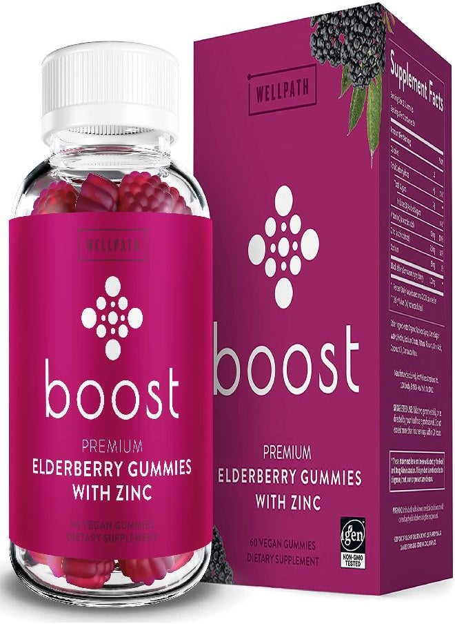 WellPath - Boost Elderberry Gummies with Zinc & Vitamin C - Immune Support Gummies for Adults | Sambucus Black Elderberry Gummy Vitamins for Kids | Immunity Booster + Zinc Supplement | Non-GMO & Vegan, 60 Ct - Image 1
