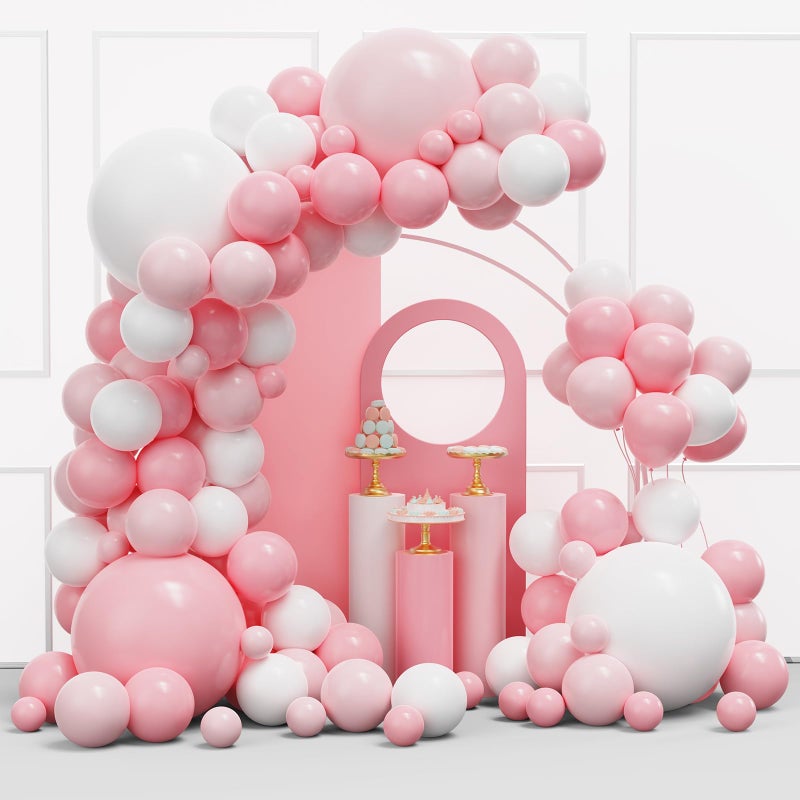YMSZ Pink and White Balloons Arch Kit, 134pcs Light Pink and White Balloons for Wedding, Bridal Shower, Baby Shower, Birthday, Valentines Party Decorations - Image 1
