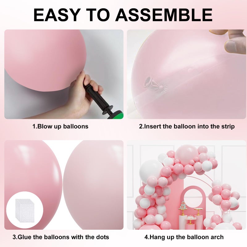 YMSZ Pink and White Balloons Arch Kit, 134pcs Light Pink and White Balloons for Wedding, Bridal Shower, Baby Shower, Birthday, Valentines Party Decorations - Image 3