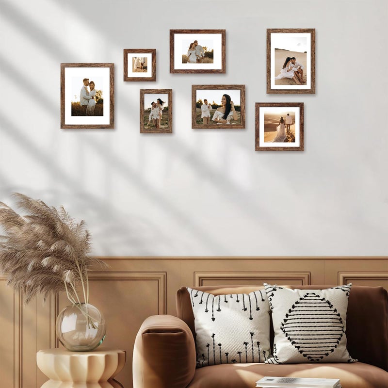 iRahmen 8x12 Picture Frame Set of 4 with High Definition Real Glass  Display 6x8 Pictures with Mat or 8 x 12 Without Mat  Rustic Wood Photo Frames for Tabletop and Wall Mounting - Image 2