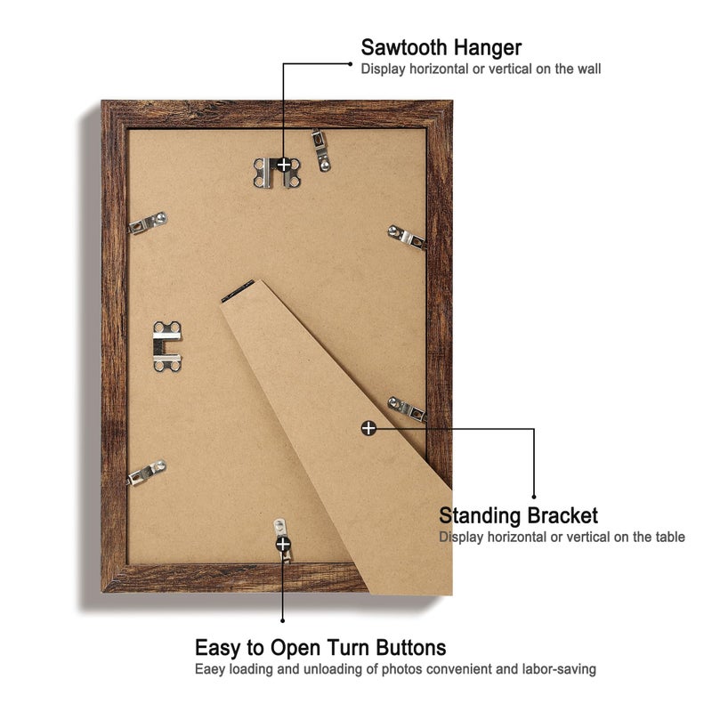 iRahmen 8x12 Picture Frame Set of 4 with High Definition Real Glass  Display 6x8 Pictures with Mat or 8 x 12 Without Mat  Rustic Wood Photo Frames for Tabletop and Wall Mounting - Image 5
