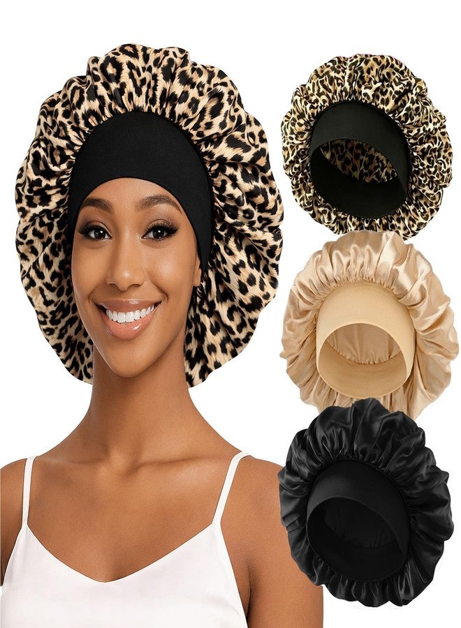 ZHENSILK 3PCS Silk Sleep Bonnet for Women, Large Satin Hair Caps with Elastic Band for Curly Hair and Frizz Control - Image 1
