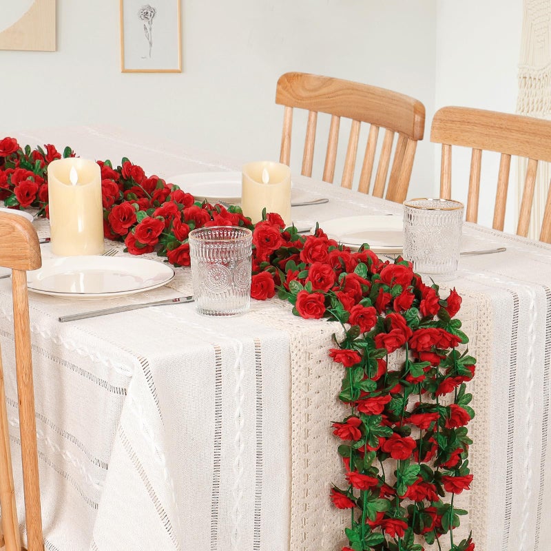 KHOYIME 9 Pack 72 FT Artificial Flower Garland, Fake Red Roses Vines Silk Flowers Faux Plastic Outdoor Hanging Floral Ivy Garland Decoration for Wedding Arch Bedroom Home Wall Backdrop Room Decor - Image 2