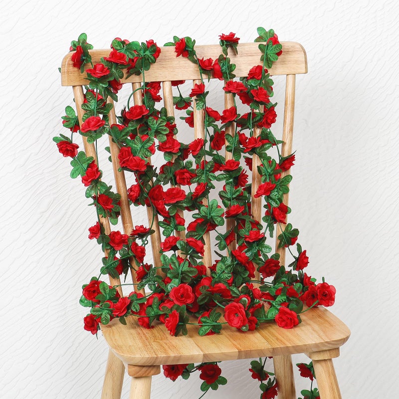 KHOYIME 9 Pack 72 FT Artificial Flower Garland, Fake Red Roses Vines Silk Flowers Faux Plastic Outdoor Hanging Floral Ivy Garland Decoration for Wedding Arch Bedroom Home Wall Backdrop Room Decor - Image 5
