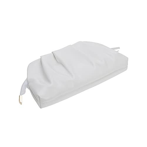 CHARMING TAILOR Chic Soft Vegan Leather Clutch Bag Dressy Pleated PU Evening Purse for Women (White) - Image 5