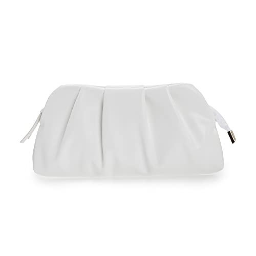 CHARMING TAILOR Chic Soft Vegan Leather Clutch Bag Dressy Pleated PU Evening Purse for Women (White) - Image 1