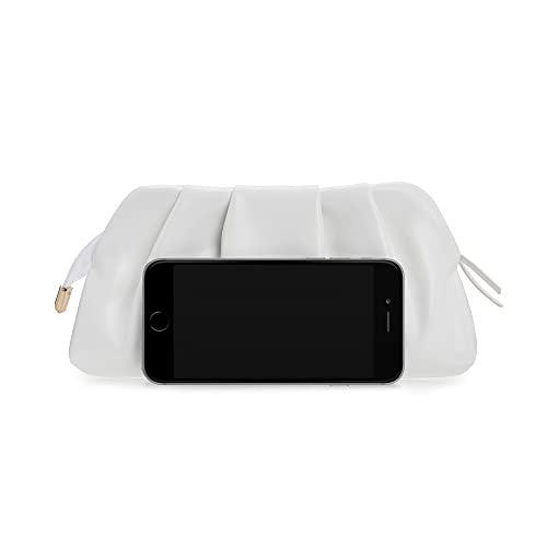 CHARMING TAILOR Chic Soft Vegan Leather Clutch Bag Dressy Pleated PU Evening Purse for Women (White) - Image 3