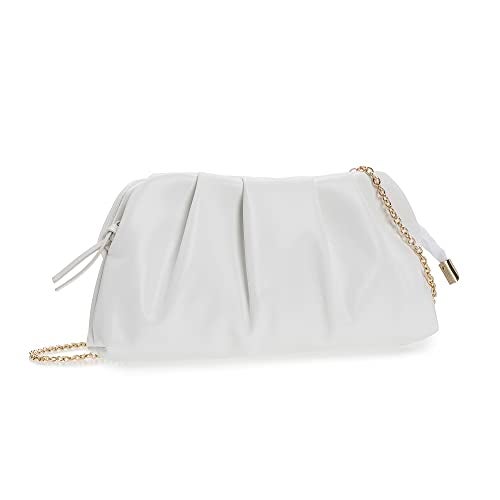 CHARMING TAILOR Chic Soft Vegan Leather Clutch Bag Dressy Pleated PU Evening Purse for Women (White) - Image 2