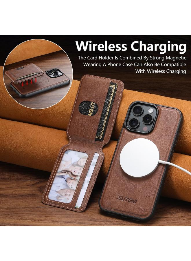 Suteni Case For iPhone 16 M3 Card Bag MagSafe Cowhide Texture Leather Phone Case - Image 5