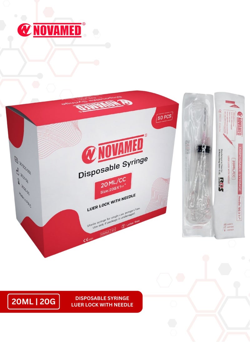 NOVAMED Disposable Syringe 20Ml 20G With Luer Lock With Needle Bundle Of 10 Pcs - Image 2