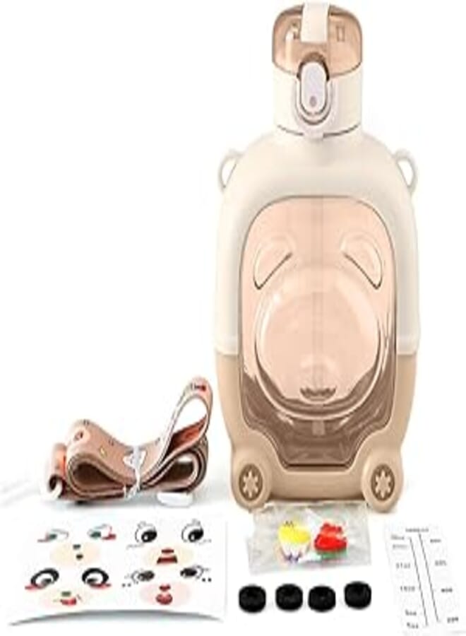 Baby Cup with straw, Baby Training Cup with Straw - Cute Bear Design, 1000ml BPA-Free Kids Water Bottle for School, Sports, Travel & Shopping (Beige) 