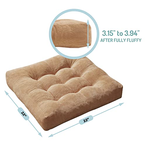 Degrees of Comfort Meditation Floor Pillow Set of 2, Square Large Pillows Seating for Adults, Tufted Corduroy Cushion for Living Room Tatami, Coffee Brown 22x22 Inch - Image 3