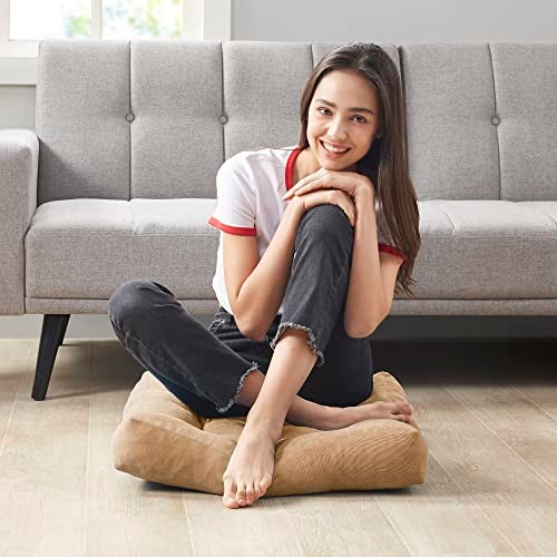 Degrees of Comfort Meditation Floor Pillow Set of 2, Square Large Pillows Seating for Adults, Tufted Corduroy Cushion for Living Room Tatami, Coffee Brown 22x22 Inch - Image 4