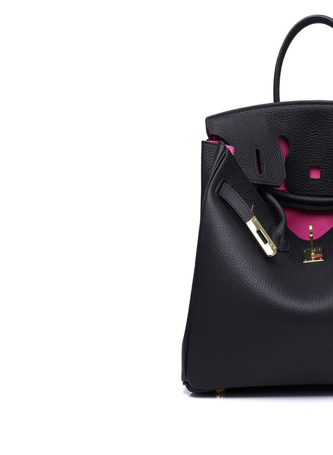 Loquat Gold Buckle Leather Handbag Black/Rose  - Image 3
