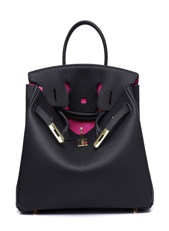 Loquat Gold Buckle Leather Handbag Black/Rose  - Image 1