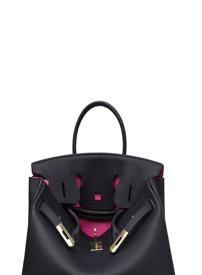 Loquat Gold Buckle Leather Handbag Black/Rose  - Image 2