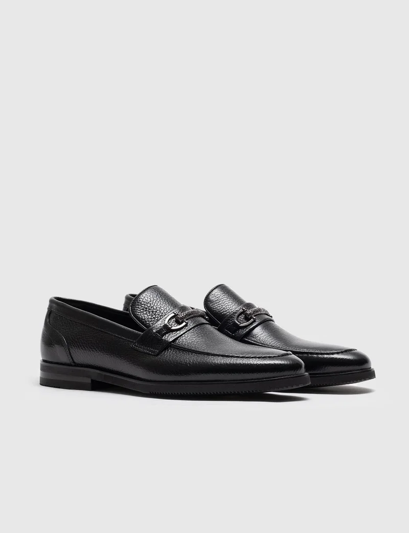 Cabani Leather Black Buckle Men's Classic Shoes