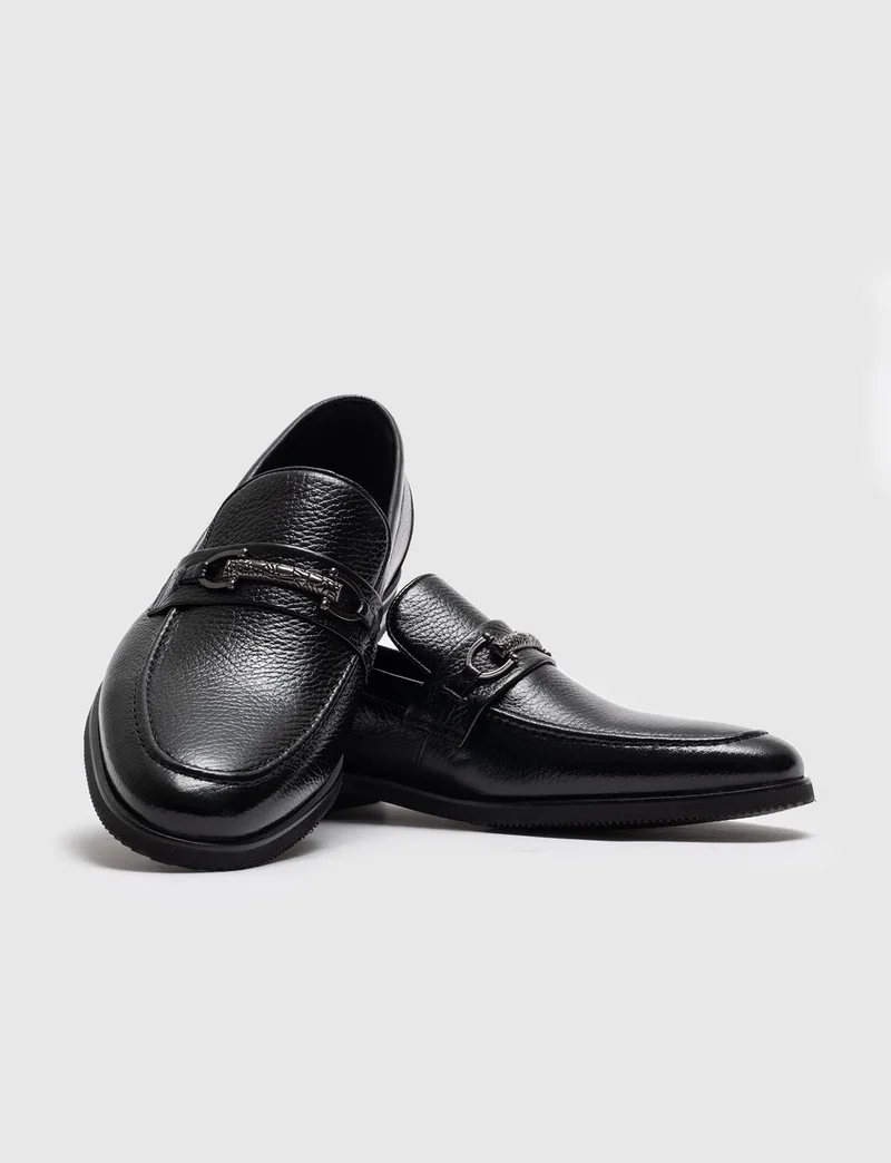 Cabani Leather Black Buckle Men's Classic Shoes