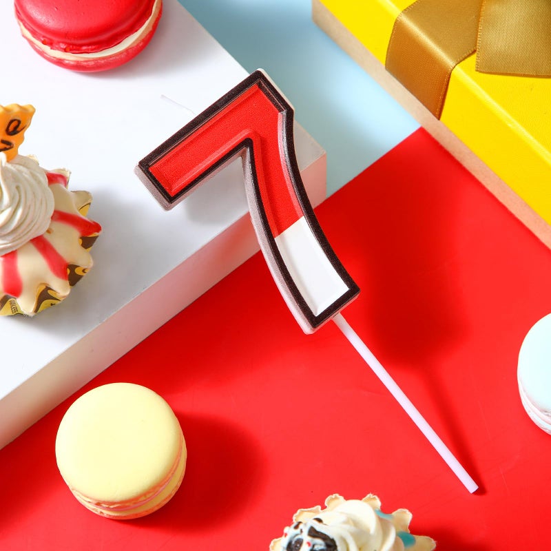 Conelist Cartoon Red and White Birthday Cake Candle Numeral Birthday Cake Topper for Animated Decoration Cartoon Party Supplies(Number 7) - Image 2