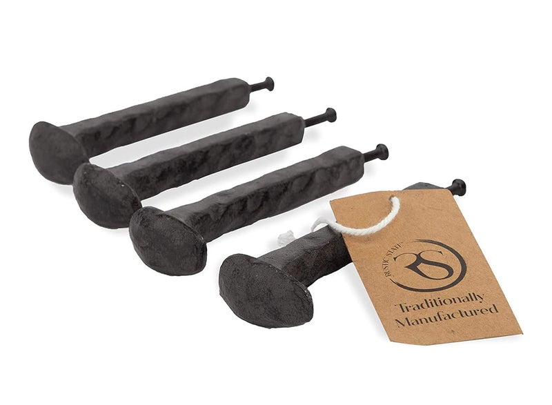 Rustic State Ray Screw in Wall Mount Cast Iron Hooks Coat Towel Bag Hat Hanger Multiuse Entryway Railroad Spike Rack Black Set of 4 - Image 1