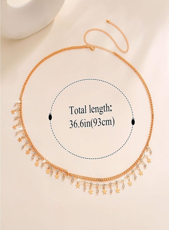 اوريو سلسلة خصر مرصعة بأحجار الراين من Urieo Boho، سلسلة بطن ذهبية على شكل نجمة، مجوهرات جسم كريستالية صيفية للشاطئ للنساء - Image 4