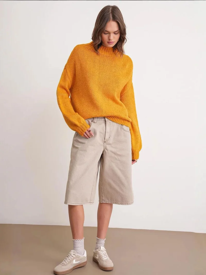 MixRay Mixray Relaxed Fit Crew Neck Thick Knit Sweater