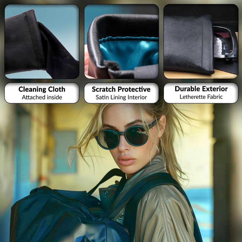 MyEyeglassCase Soft Sunglasses Case Squeeze Top | XL Eyeglass case with Cleaning Cloth | Large soft Glasses Case Holder | Passport Holder Pouch | Earbud and cell Phone Storage Case (CT8 Black) - Image 3