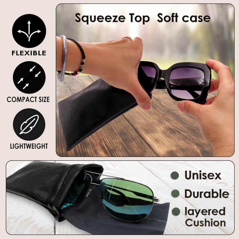 MyEyeglassCase Soft Sunglasses Case Squeeze Top | XL Eyeglass case with Cleaning Cloth | Large soft Glasses Case Holder | Passport Holder Pouch | Earbud and cell Phone Storage Case (CT8 Black) - Image 4