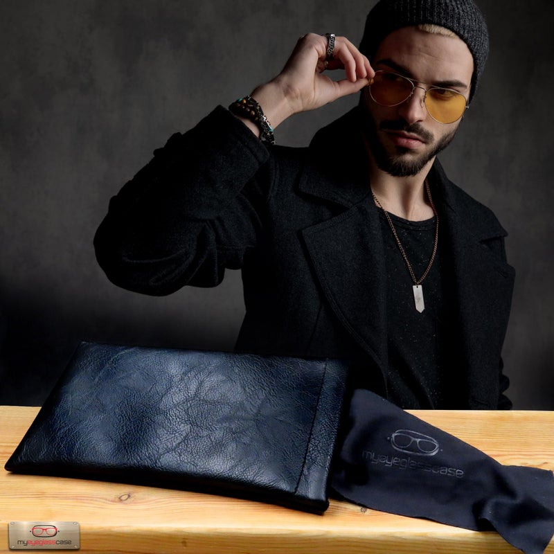 MyEyeglassCase Soft Sunglasses Case Squeeze Top | XL Eyeglass case with Cleaning Cloth | Large soft Glasses Case Holder | Passport Holder Pouch | Earbud and cell Phone Storage Case (CT8 Black) - Image 2