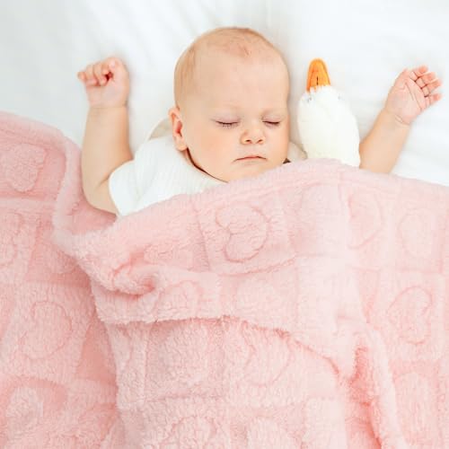 VEIDIA Plush Soft with Heart Checkered Baby Blanket,Fleece Infant Toddler Blankets for Girls Boys,Warm Lightweight Breathable Newborn Receiving Blankets for Crib Stroller 30"×39" (Light Pink, Heart) - Image 4