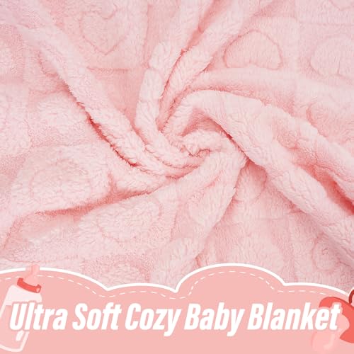 VEIDIA Plush Soft with Heart Checkered Baby Blanket,Fleece Infant Toddler Blankets for Girls Boys,Warm Lightweight Breathable Newborn Receiving Blankets for Crib Stroller 30"×39" (Light Pink, Heart) - Image 3