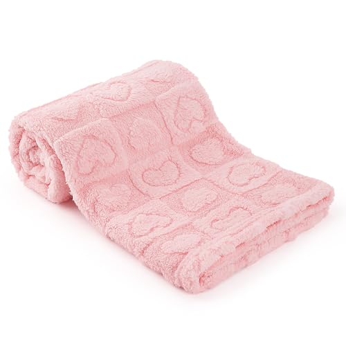 VEIDIA Plush Soft with Heart Checkered Baby Blanket,Fleece Infant Toddler Blankets for Girls Boys,Warm Lightweight Breathable Newborn Receiving Blankets for Crib Stroller 30"×39" (Light Pink, Heart) - Image 1